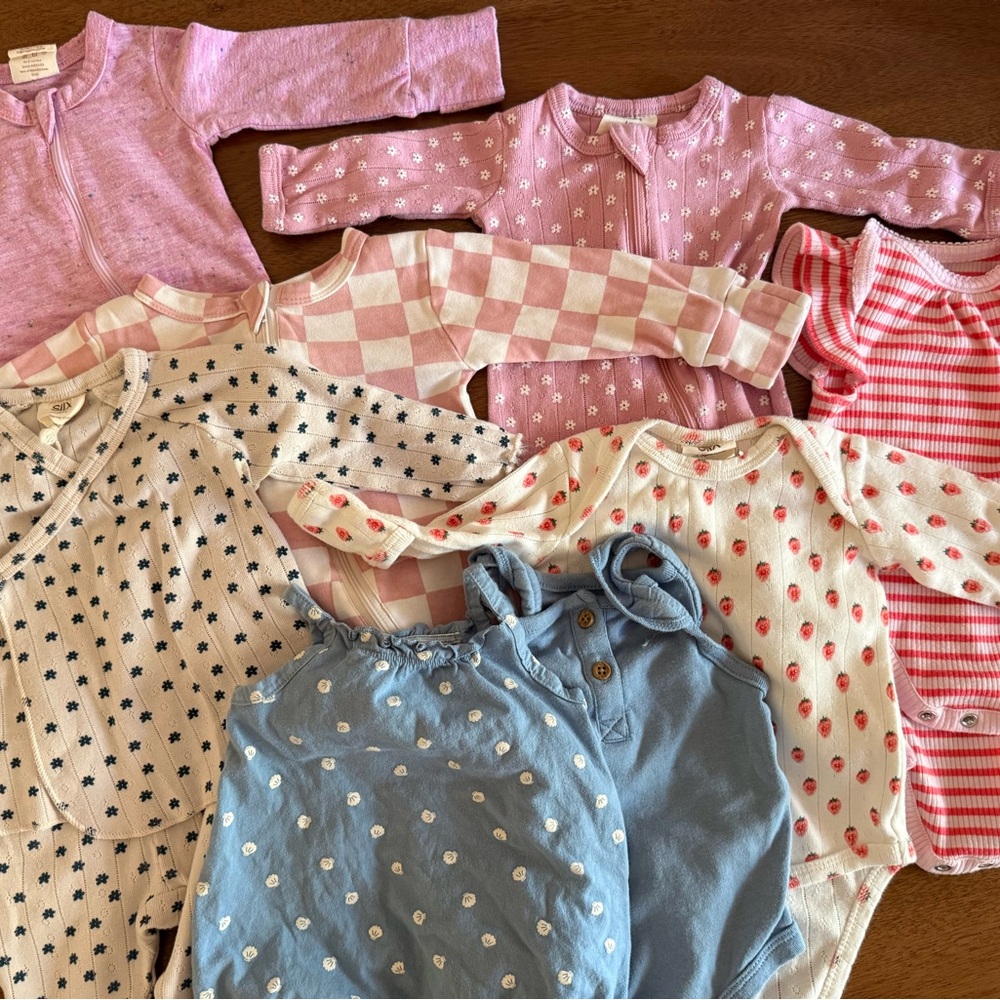 Bundle of 8 Sweet Pinks and Blues Pointelle Baby Clothes from Spearmint